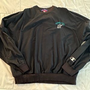 Vintage Florida Marlins‎ Champion Sweater Pullover Adult L Black Nylon w/pockets